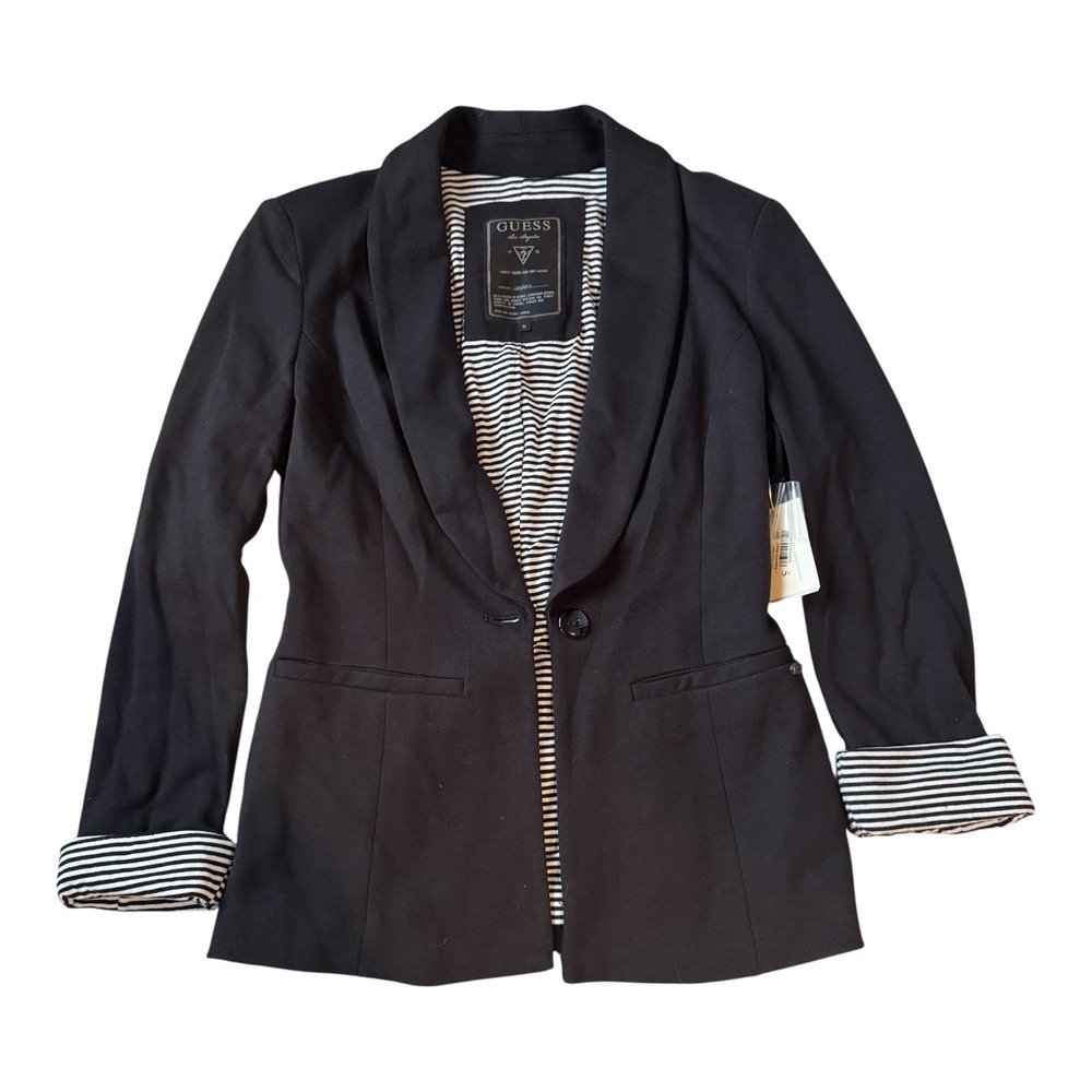 GUESS Jet Black Blazer NWT Sz S Shawl Collar Striped Lining‎ Soft Stretch Jacket